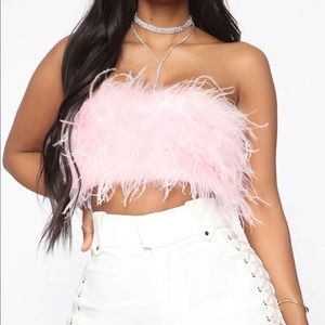 Pink feather tube top